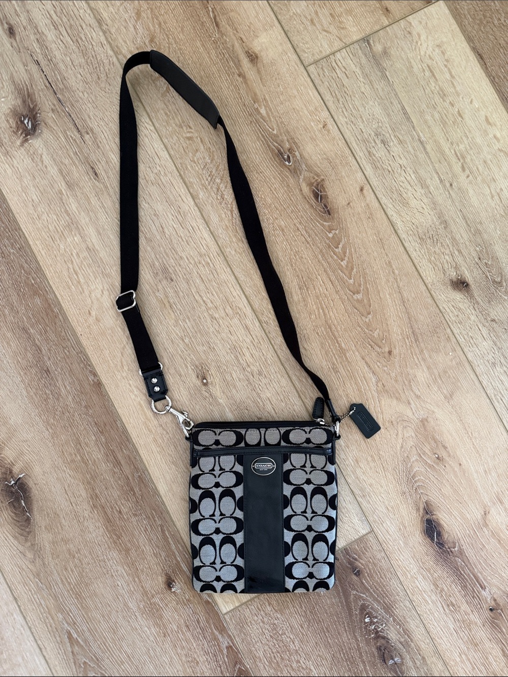 Coach Gray & Black Signature Crossbody Bag